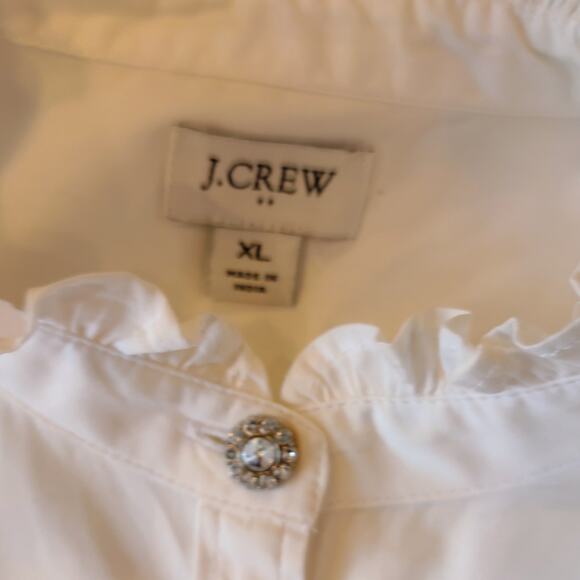 J. CREW Ruffle-Neck Jeweled Button-Up Long Sleeve White Shirt Size XL. - Picture 5 of 7